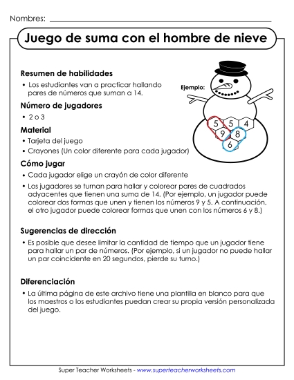 Juego de la Suma del Muñeco de Nieve Gratis Juego De Sumas Worksheet