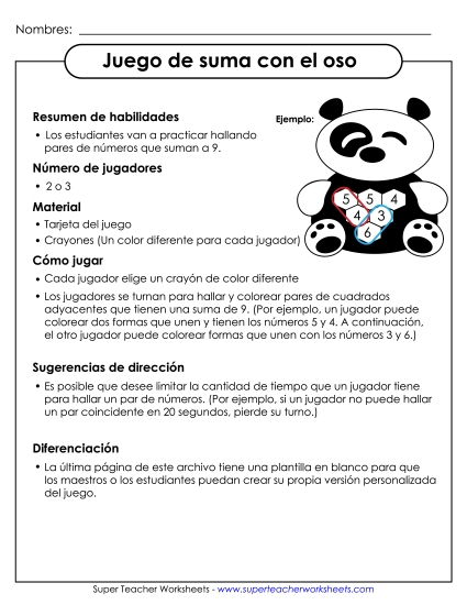 Juego de Suma Oso Gratis Juego De Sumas Worksheet