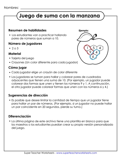 Juego de Suma de Manzana Gratis Juego De Sumas Worksheet