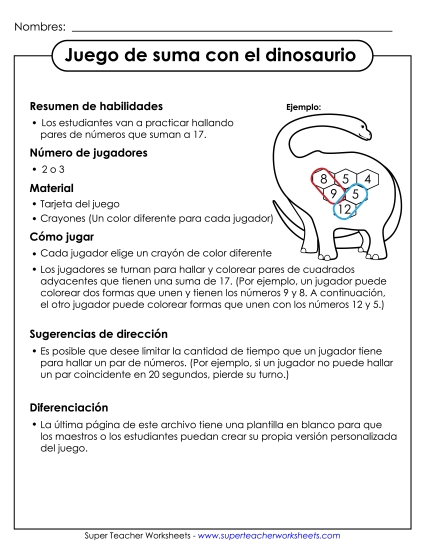 Juego de Suma de Dinosaurios Gratis Juego De Sumas Worksheet