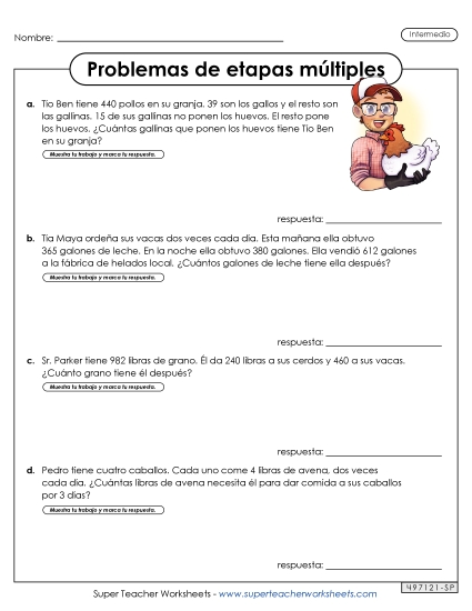 Múltiples Pasos, Intermedio #2 Gratis Problemas De Varios Pasos Worksheet