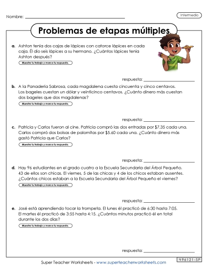 Múltiples Pasos: Intermedio #1 Gratis Problemas De Varios Pasos Worksheet