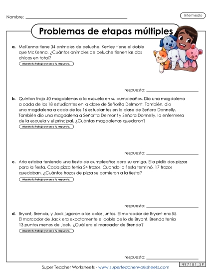 Múltiples Pasos, Intermedio #4 Gratis Problemas De Varios Pasos Worksheet
