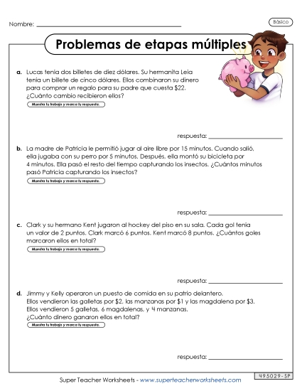 Múltiples Pasos: Básico #2 Gratis Problemas De Varios Pasos Worksheet