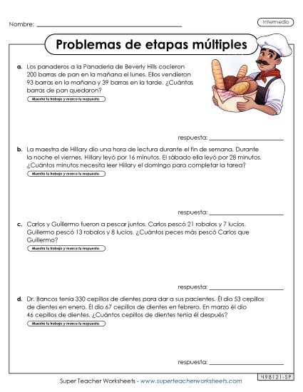 Múltiples Pasos: Intermedio #3 Gratis Problemas De Varios Pasos Worksheet