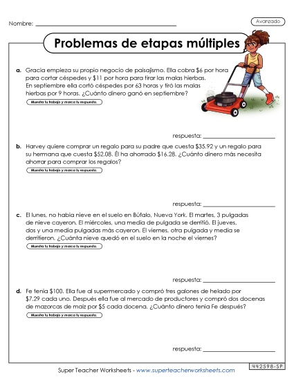 Múltiples Pasos: Avanzado #2 Gratis Problemas De Varios Pasos Worksheet