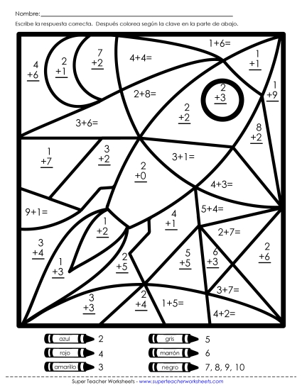 Imagen Misteriosa de Suma: Cohete Gratis Worksheet