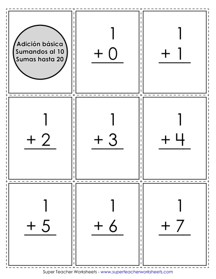 Tarjetas de Suma Gratis Worksheet