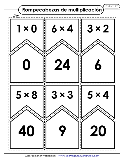 Multiplicación: Factores de 0 a 9 Gratis Multiplicacion Worksheet