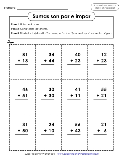 Sumas Pares e Impares Gratis Worksheet