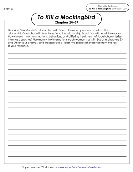 New Writing Prompt: Scout's Relationships with<br>Miss Maudie and Aunt Alexandra Worksheet New Writing Prompt: Scout's Relationships with<br>Miss Maudie and Aunt Alexandra Worksheet