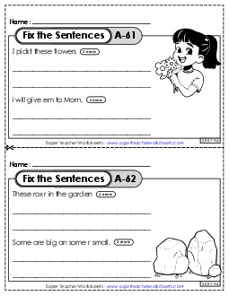 Fix the Sentences A-61 through A-65 Worksheet