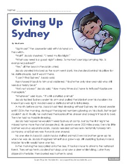 Giving Up Sydney 4th Grade Reading Comprehension Worksheet