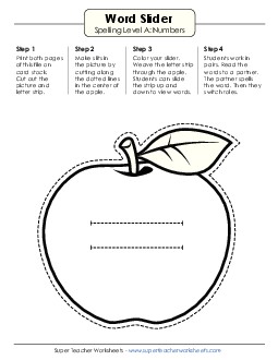 Word Slider (A-Number Words) Spelling A Worksheet