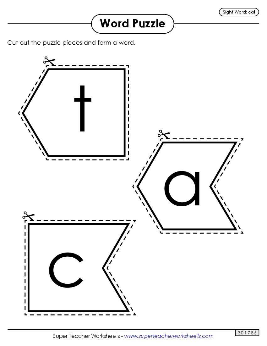 Word Puzzle: Cat Sight Words Individual Worksheet