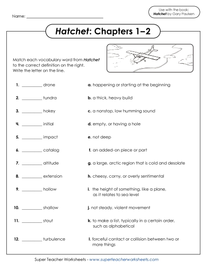 New Vocabulary Matching for Chapters 1–2 Worksheet New Vocabulary Matching for Chapters 1–2 Worksheet