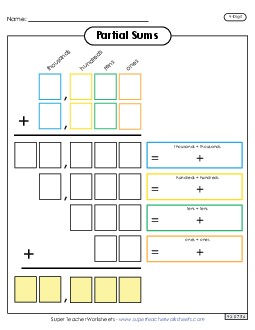 Partial Sums Outline (4-Digit) Addition Worksheet