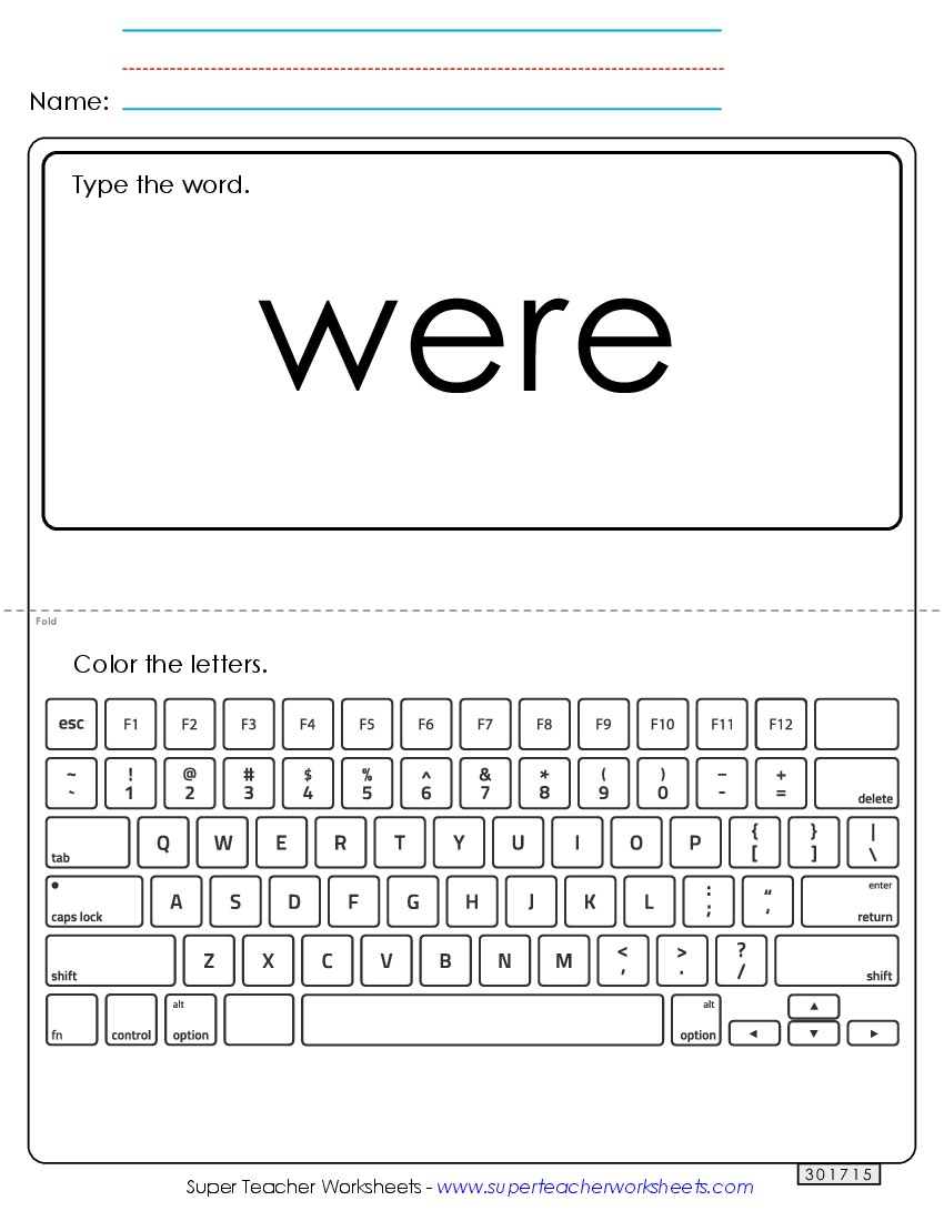 Type the Word: Were Sight Words Individual Worksheet