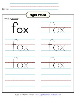 Trace the Word: Fox Sight Words Individual Worksheet