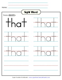 Trace the Word: That Sight Words Individual Worksheet