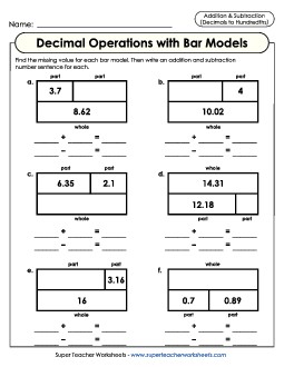 Addition and Subtraction with Decimals to Hundredths Mixed Addition Subtraction Worksheet