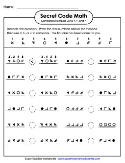 Secret Code Math: Comparing 4-Digit Numbers Comparing Numbers Worksheet