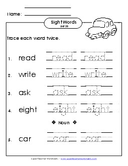 Trace Twice (Unit 28) Sight Words Worksheet