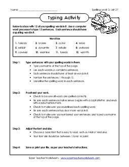 Typing Sentences (D-27) Spelling D Worksheet