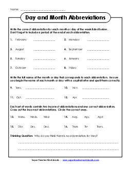 Abbreviations for Days and Months Free Punctuation Worksheet