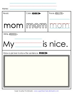 Worksheet 3: Mom Sight Words Individual Worksheet