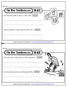 Fix the Sentences B-61 through B-65 Worksheet