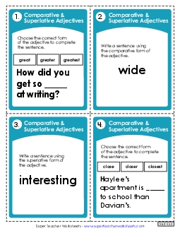 Task Cards: Mixed (Comparative & Superlative Adjectives) Worksheet