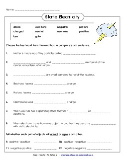 Static Electricity Worksheet 6th Grade Science Worksheet