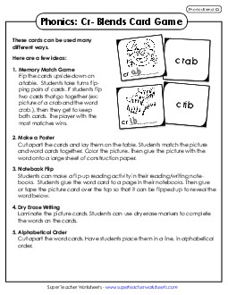 Phonics Card Game (Cr- Words)  Phonics Blends Worksheet