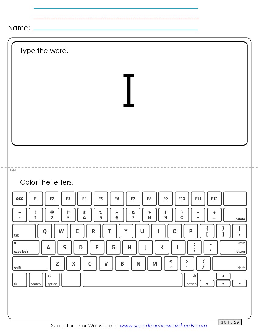 Type the Word: I Sight Words Individual Worksheet