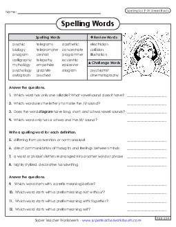 Question Worksheet (F-29) Spelling F Worksheet