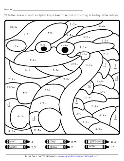 Dragon Mystery Picture Mixed Addition Subtraction Worksheet