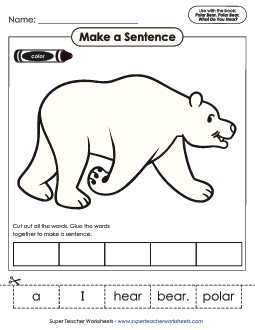 Cut and Paste Sentences Picture Book Polar Bear Worksheet