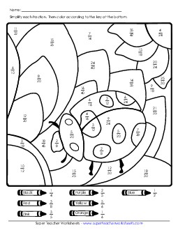 Ladybug Mystery Picture: Simplifying Fractions Worksheet