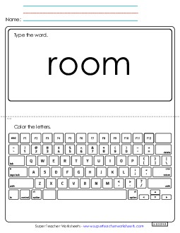 Type the Word: Room Sight Words Individual Worksheet