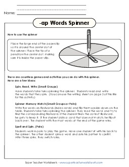 Word Spinner (-ap) Word Families Worksheet