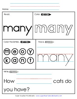 Worksheet 1: Many Sight Words Individual Worksheet