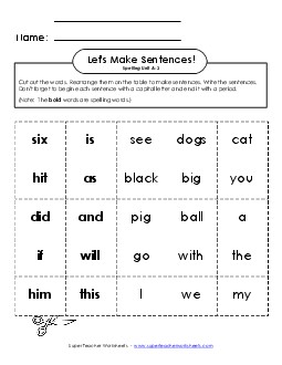 Let\'s Build Sentences (A-3) Spelling A Worksheet