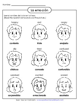 Feelings/Emotions Pictures Spanish Vocabulary Worksheet