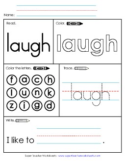 Worksheet 1: Laugh Sight Words Individual Worksheet