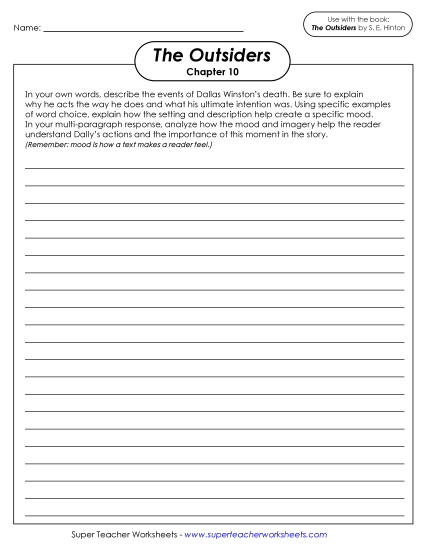New Writing Prompt: Dallas Winston's Death Worksheet New Writing Prompt: Dallas Winston's Death Worksheet