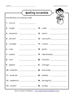 Unscramble (D-17) Spelling D Worksheet