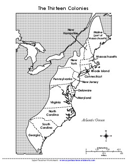 Colonial America Map 4th Grade Social Studies Worksheet