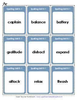 Flashcards (E-1) Free Spelling E Worksheet