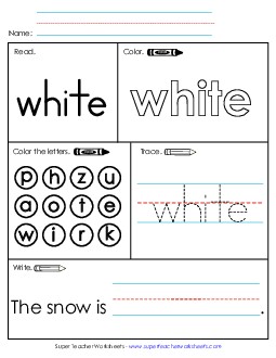 Worksheet 1: White Sight Words Individual Worksheet